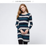 172065NG (Navy/ Green) Stripe Double Layer Maternity & Nursing Dress