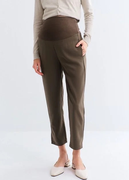 242527C4 Split-Hem Maternity Pants - Taupe
