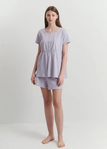 251616P2 Crinkle Cotton Maternity & Nursing Pyjama Set