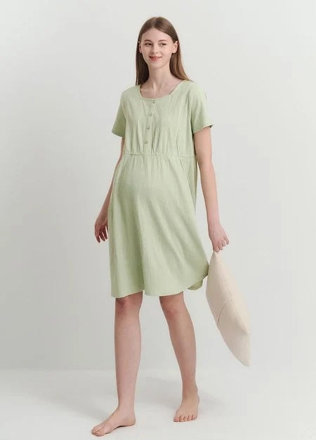 251617G1 Crinkle Cotton Maternity & Nursing Pyjama Dress