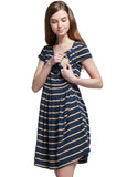 1605XW Stripes Maternity & Nursing Tea Dress - Black/white
