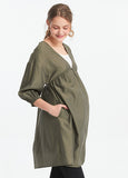 191008G Lantern sleeve flat weave maternity and nursing dress
